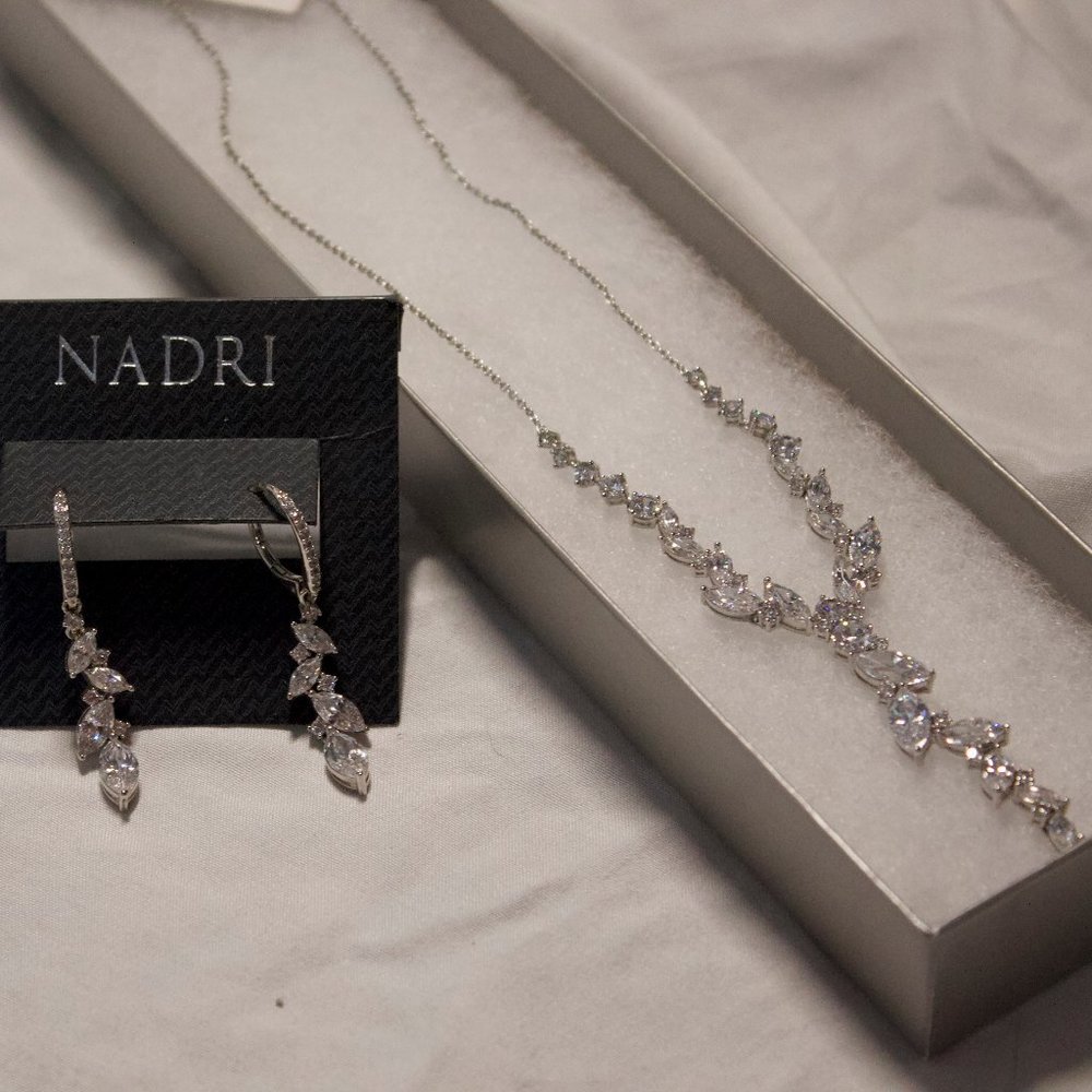 Nadri Necklace and Earring Silver Set
